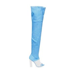 Denim Peak Toe Transparent Thigh High Boot
